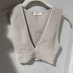 Babaton Cream Ribbed V-Neck Cropped Camisole